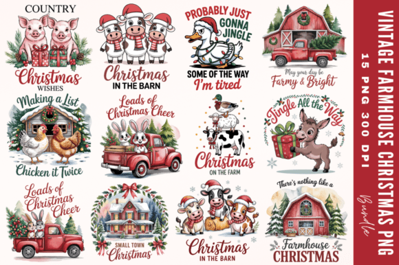 Download Vintage Farmhouse Christmas PNG Designs - Farmhouse christmas Collection